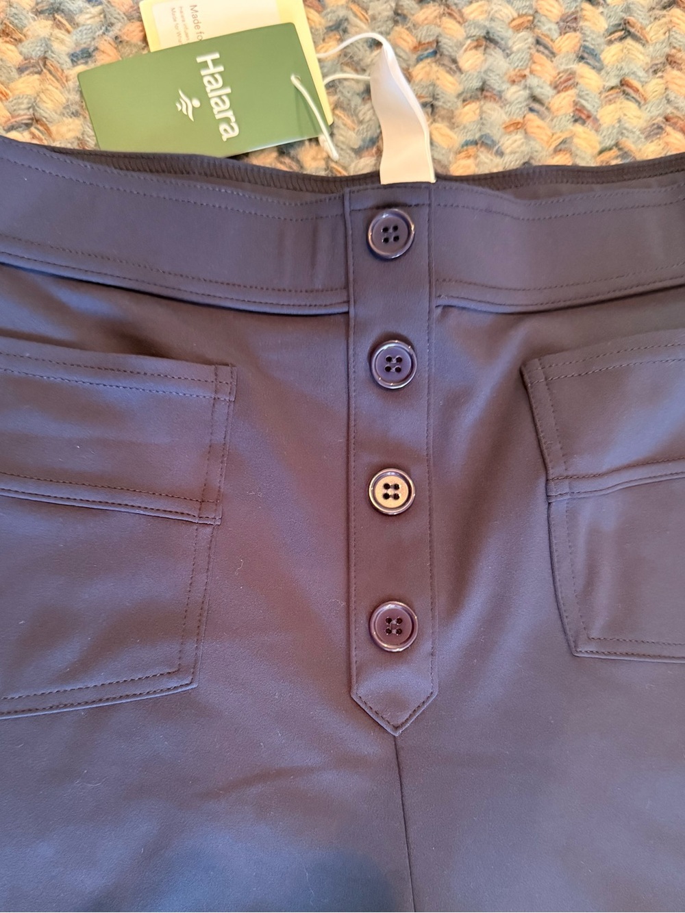 Halara Navy Wide-Leg Button Front Stretch Trouser sz L - Picture 6 of 10